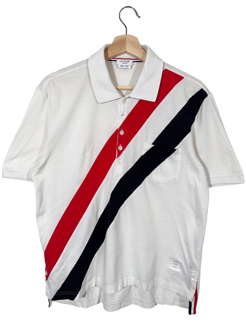 Thom Browne Diagonal Striped Short Sleeve Polo Shirt White women's size 3